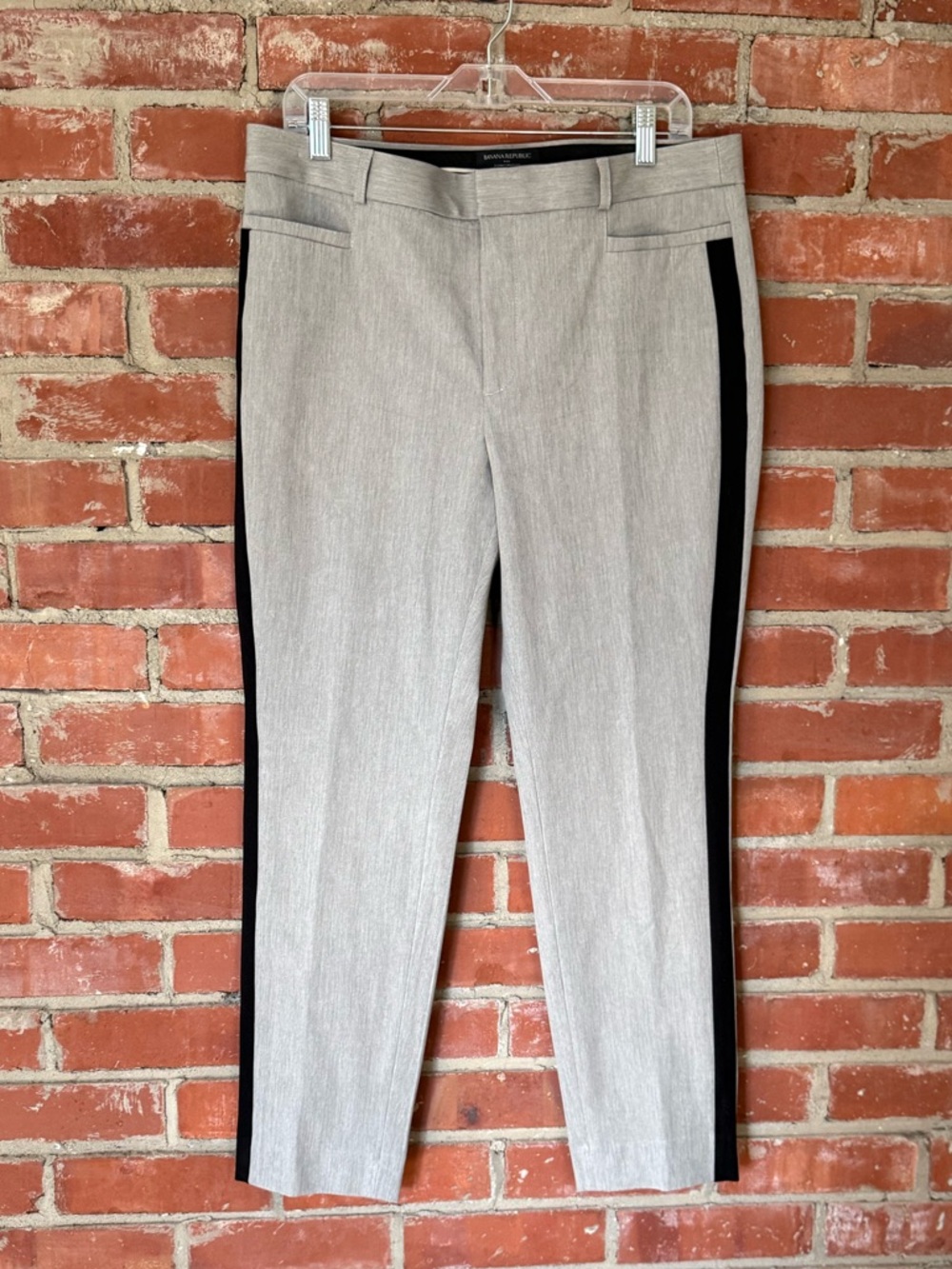 Banana Republic Sloan Curvy Fit Light Gray Tuxedo Stripe Ankle Pants